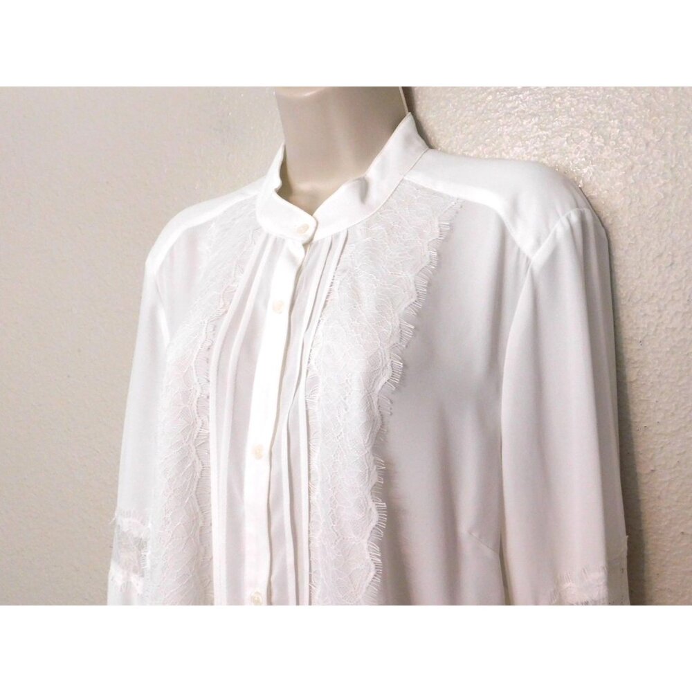 Libby Edelman Blouse XL Ivory Off-White Lace Trim Long Sleeve BoHo - Picture 2 of 10